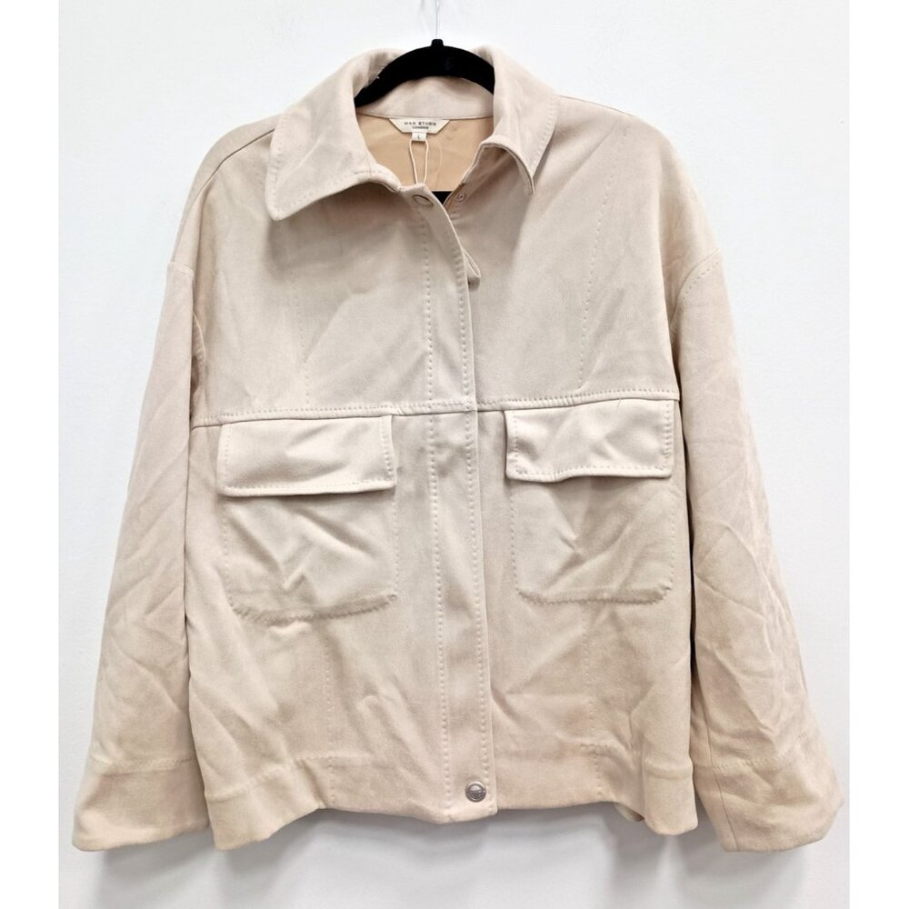 Max Studio Jacket Womens Large Beige Faux Suede Full Zip Outdoor‎ Casual NEW